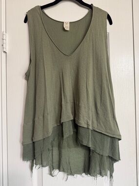 We The Free Layered Olive Tank with Frayed Hem